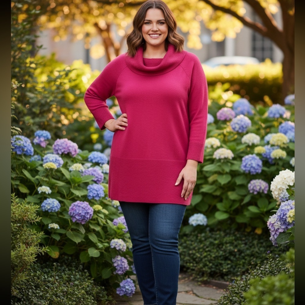 NWT Cyrus Cowlneck Pullover Knit Sweater Women's Pink Magenta